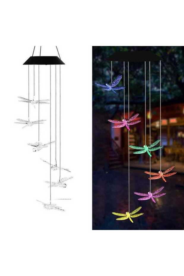 Outdoor solar-powered LED wind chime, transparent dragonfly-shaped wind chime, decorative garden light