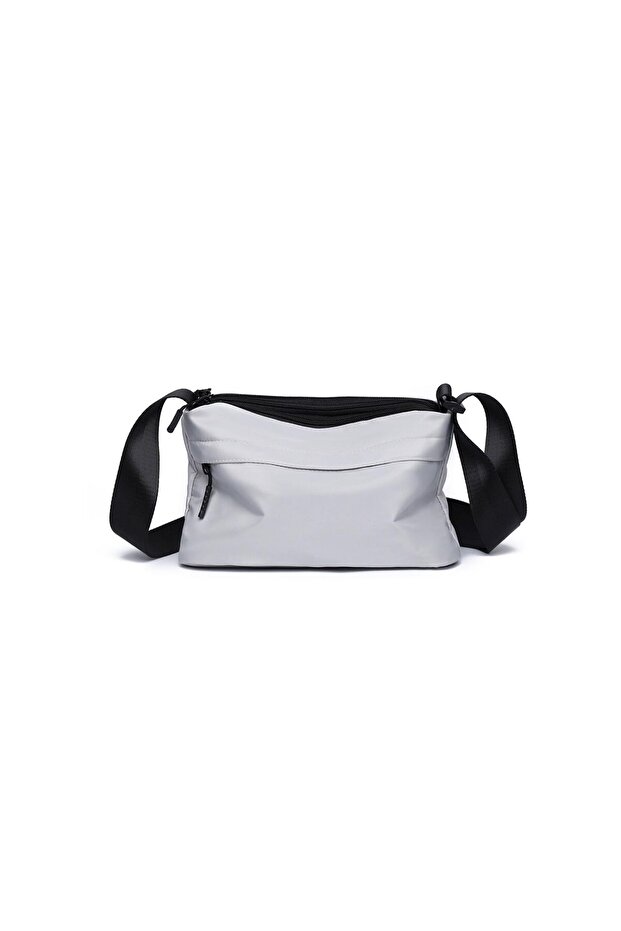 Men Multifunctional Shoulder Bag Multi-Zipper Polyester Lightweight Casual Large-Capacity Oxford Crossbody Bag White