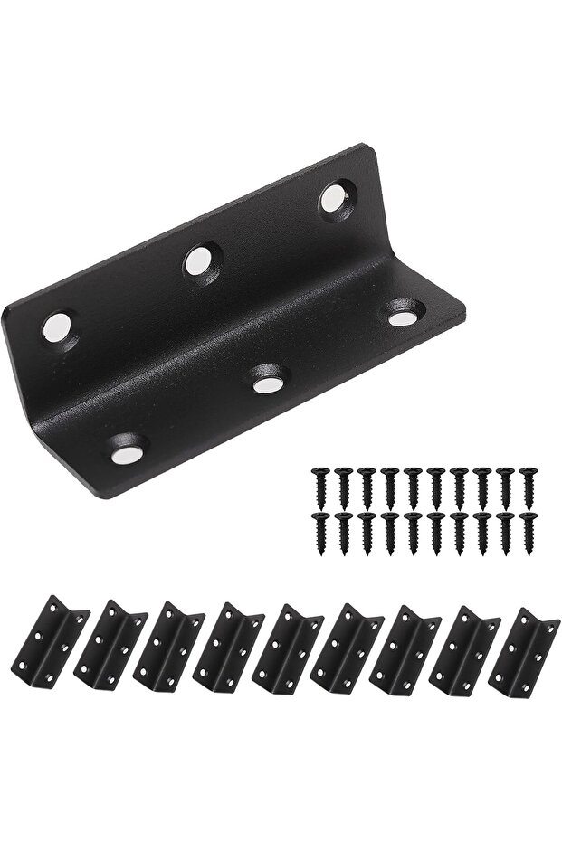 L-shaped bracket, heavy-duty corner protector, 10-pack, black metal bracket, total length 80 mm