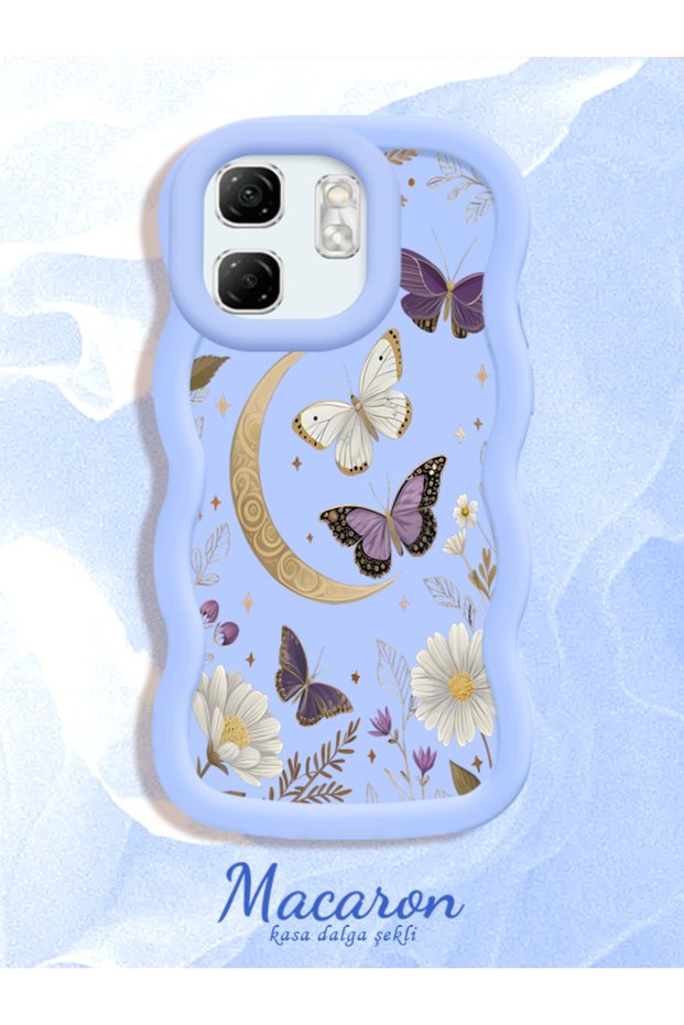 Infinix Hot 50I Compatible Wavy Frame Moon Butterfly and Flower Pattern Silicone Phone Case