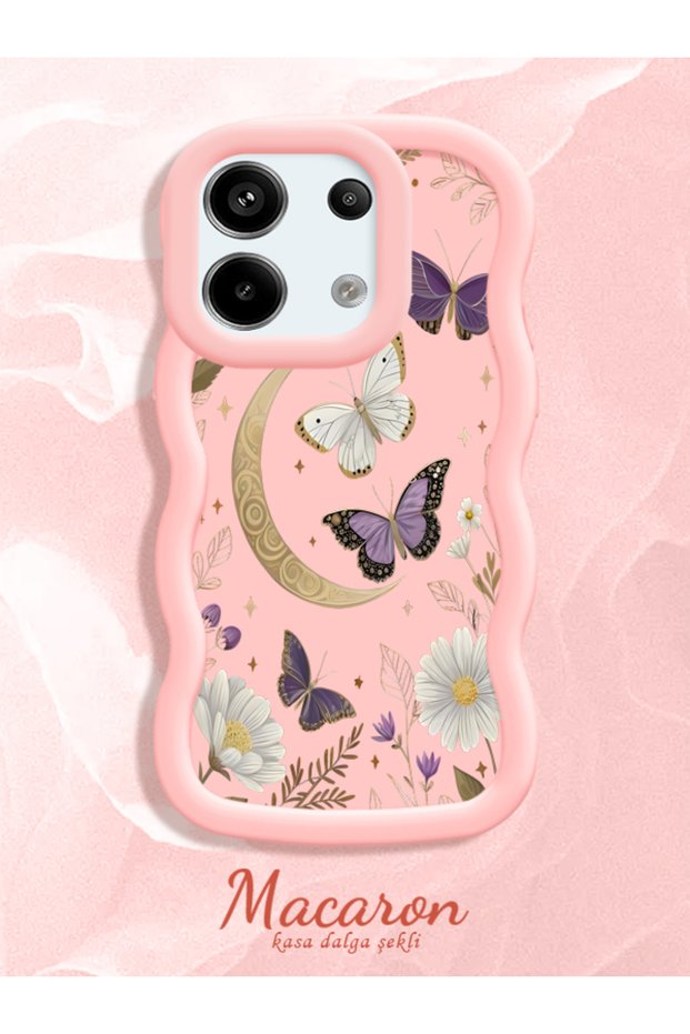 Redmi Note 13 Pro 5g Compatible Wavy Frame Moon Butterfly and Flower Pattern Silicone Phone Case