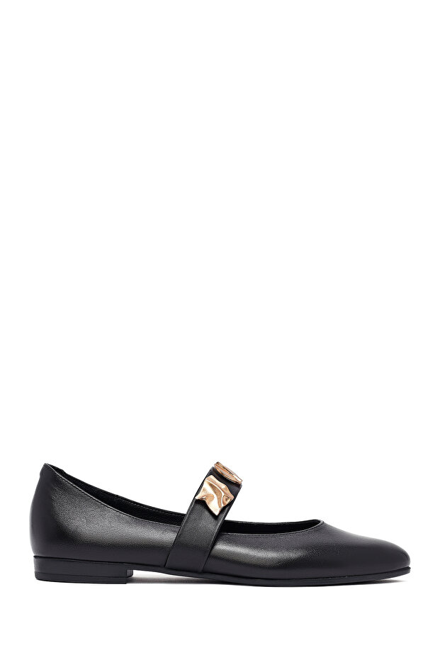 Women's Black Buckle Leather Ballerinas Af180006Dv