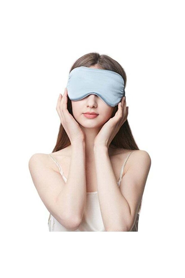 قناع نوم حريري أزرق سماوي، غطاء عين مانع للضوء وقابل للتنفس للسفر والنوم العميق