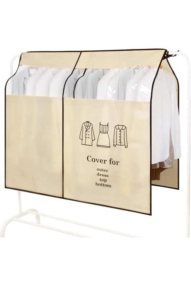 Dustproof clothing cover, breathable, moisture-proof, with hanger, transparent window and adhesive tape, large size 120x120cm - off-white