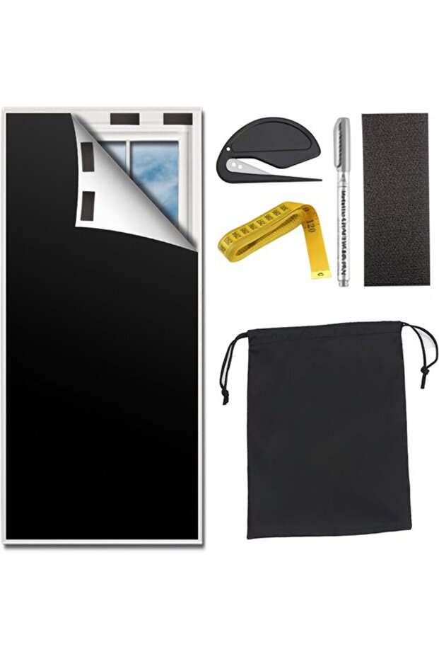 Adjustable 145x100 cm Velcro Portable Blackout Curtain Fabric & Sun Protection (Black)