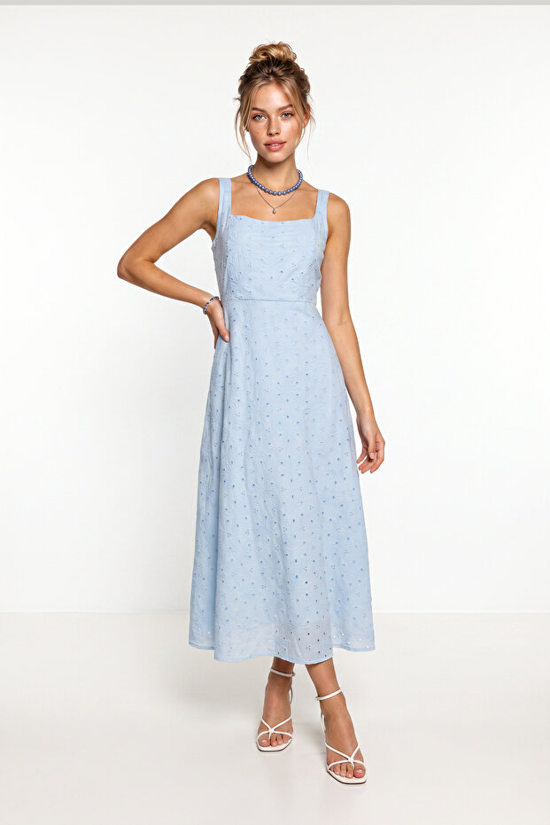 Scalloped Summer Midi Dress Lby0063 Sky Blue