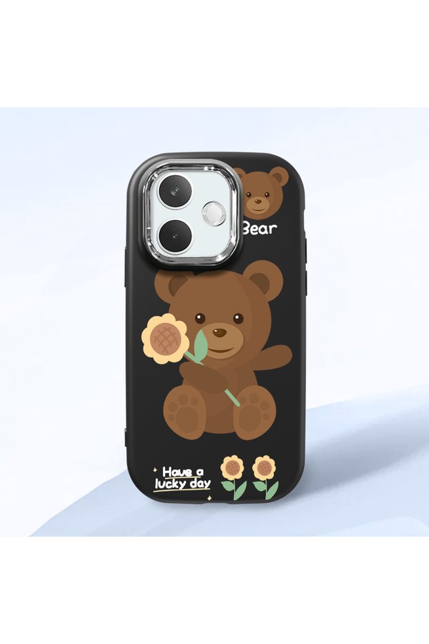 Oppo A5 Pro 5g Compatible Case Camera Protector Black Silicone Couple Phone Case with Bear Pattern