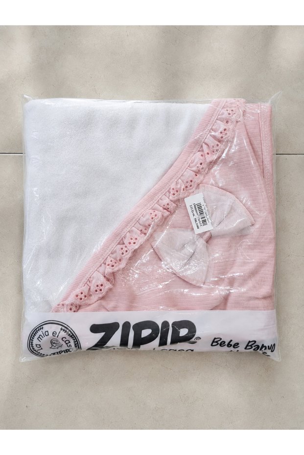 Zipir 80Cm×85Cm Hooded Baby Bath Towel 80% Cotton Soft Swaddle Towel Newborn Baby Boy Powder Color Bath Towel