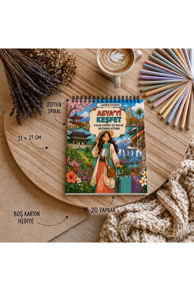 Coloring Book / Explore Asia Coloring / for Children and Adults / Cozy Girl / 21X21 cm / 20 Pages