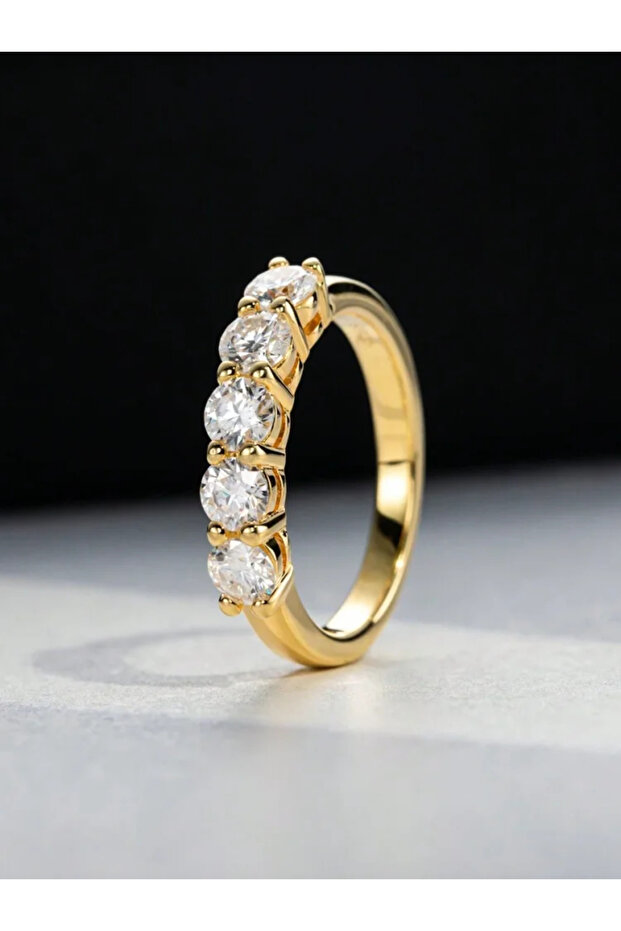5 Golden 925 Sterling Silver Multicolor Classic Shiny Five Star Zircon Ring For Women Engagement Wed