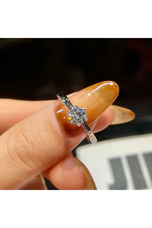 7 Silver-0.5ct GRA 0.5-1ct Simple Round Real Moissanite Diamond Ring for Women 925 Sterling Silver