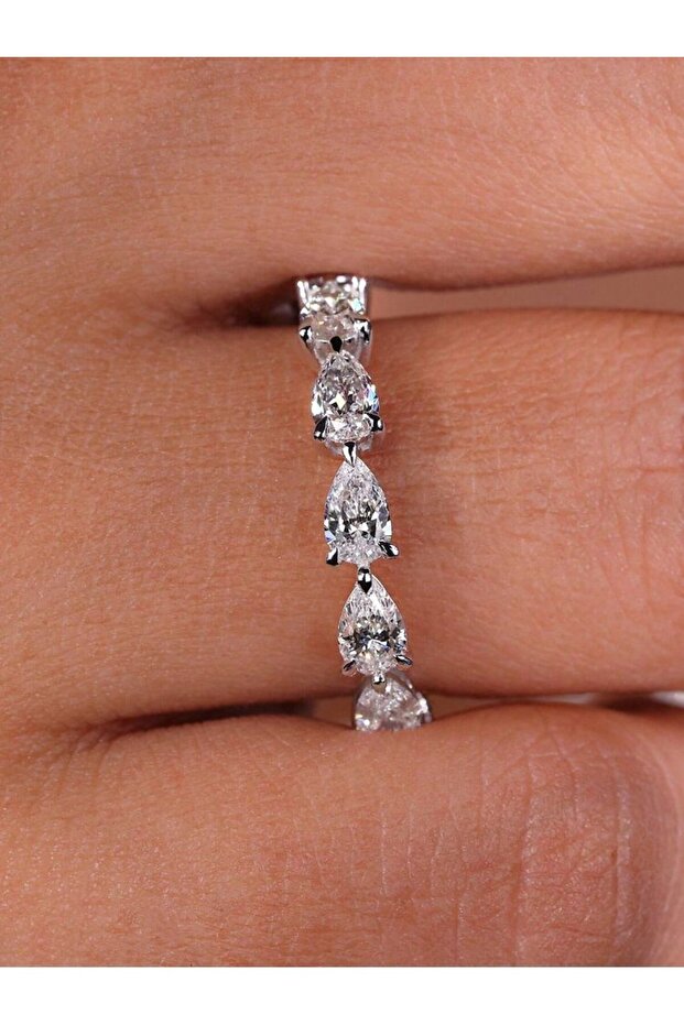 7 silver 925 Sterling Silver Fashionable Shiny Water Drop Shaped Ring For Women Engagement Wedding L