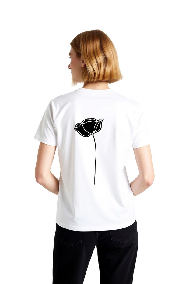 Women's Minimalist Floral Print Short Sleeve T-Shirt Geometric Line Art Pattern Relaxed Fit Casual