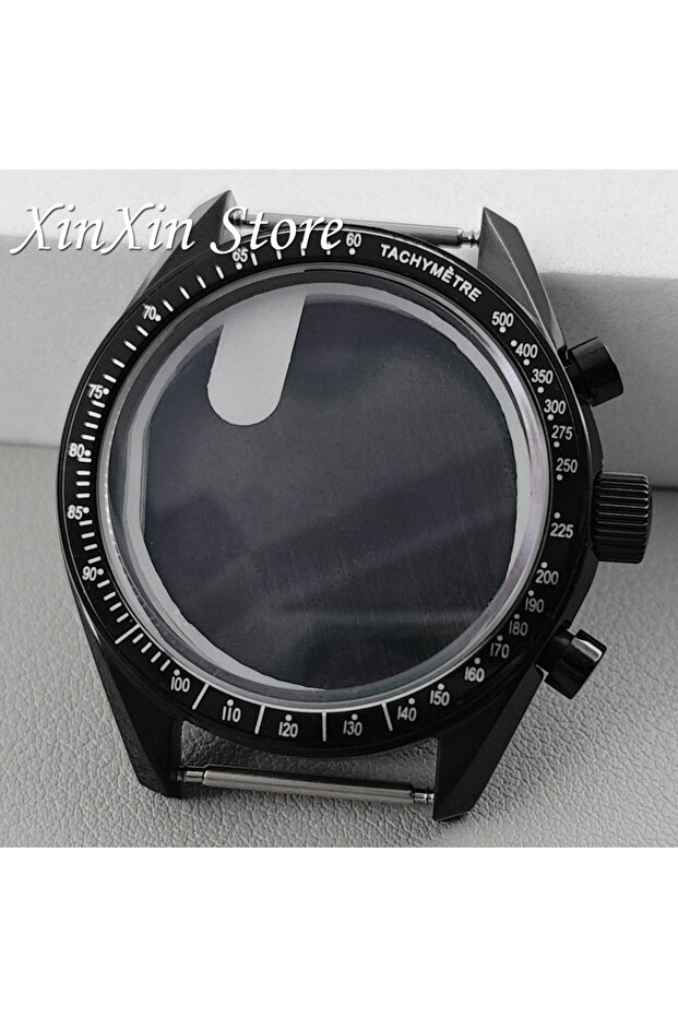 Black Bezel B Black Bezel 39.7mm Watch Case Moonswatch Metal Case Chronograph For VK63 VK64 Movement