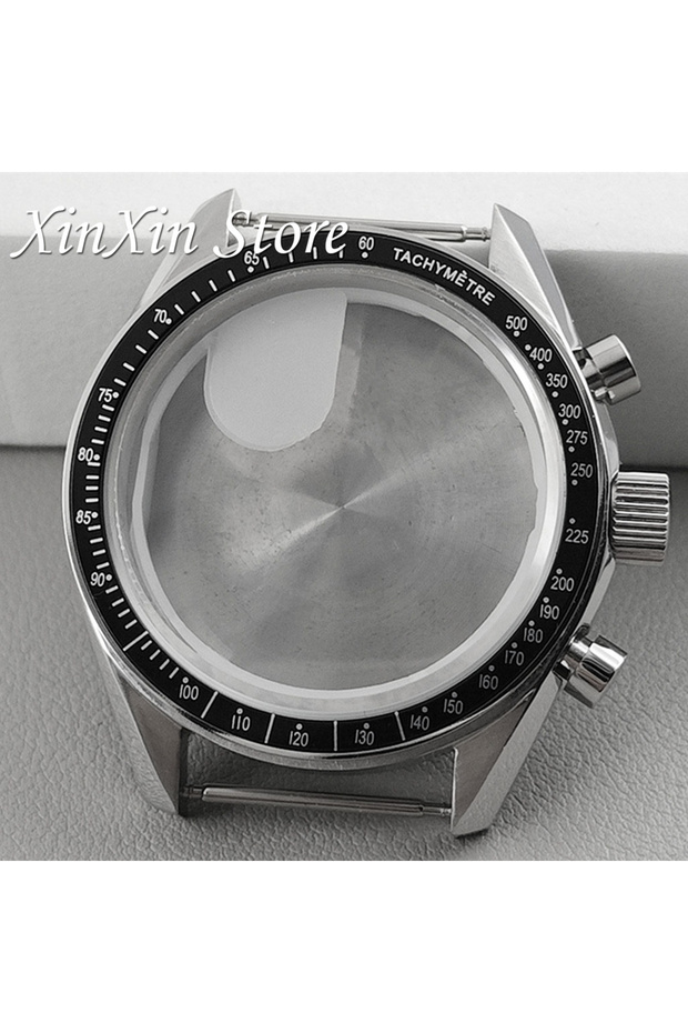 Black Bezel A Black Bezel 39.7mm Watch Case Moonswatch Metal Case Chronograph For VK63 VK64 Movement
