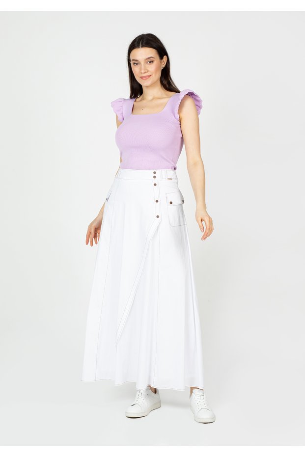 Sports Cotton Snap-Fastened Detailed Maxi Long Skirt