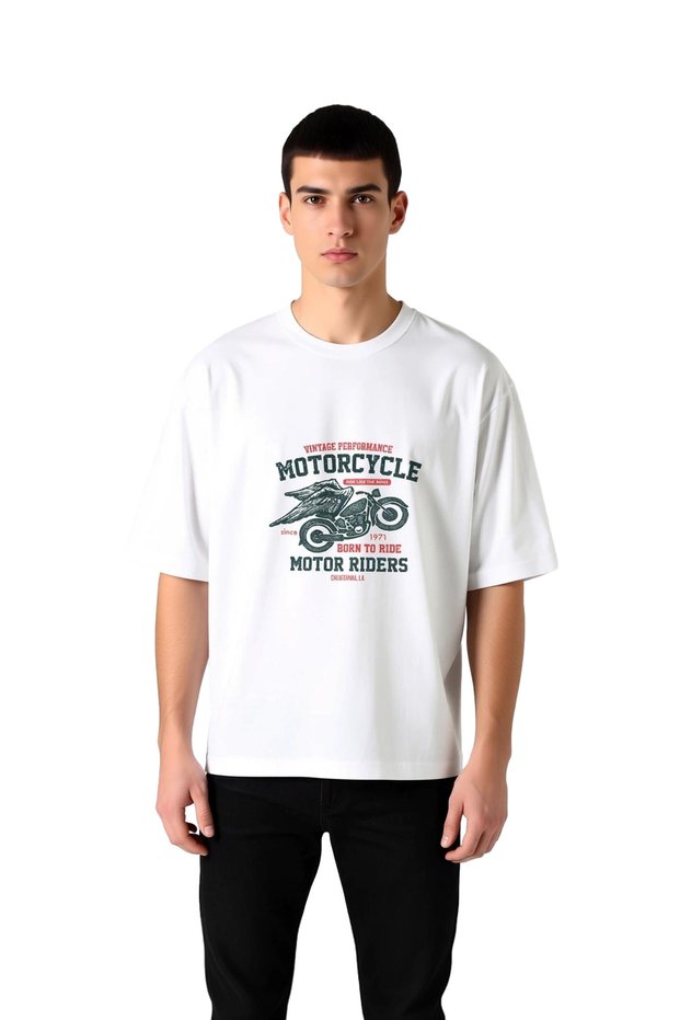 Men's Oversize Motorcycle Printed T-Shirt 100% Cotton Vintage Style Relaxed Fit Casual Wear Modern
