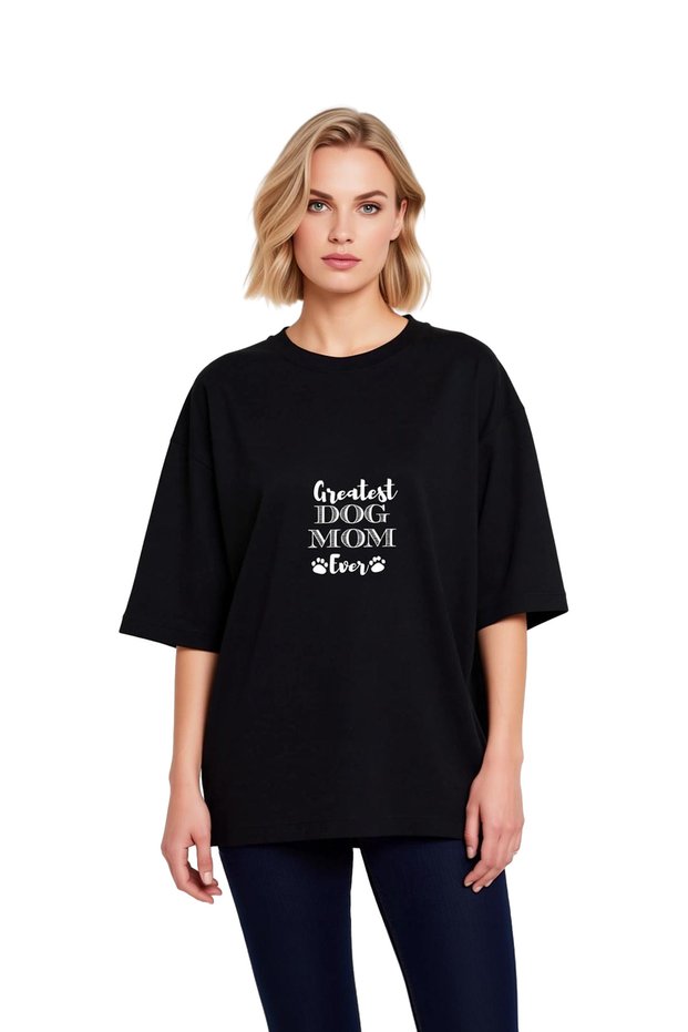 Women's Oversize Dog Mom Retro Printed Short Sleeve T-Shirt %100 Cotton Relaxed Fit Casual Modern