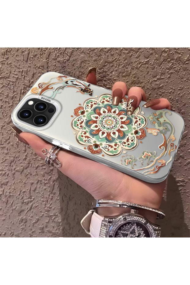 iPhone 15 Pro Compatible Traditional Dunhuang Motif Silicone Phone Case, Shockproof