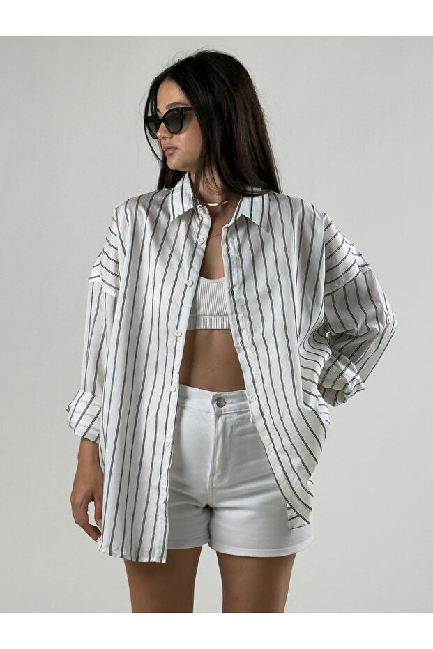 Striped White Women's Shirt Coc3314