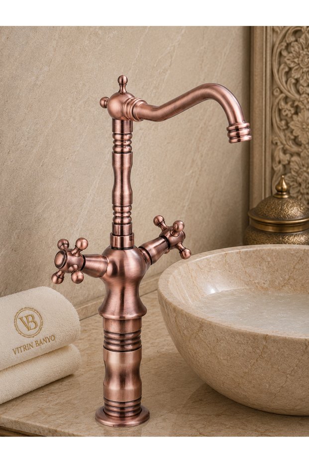 Koç Tombul Se Swan Bowl Faucet Copper High Type Washbasin Faucet Retro Ottoman Faucet