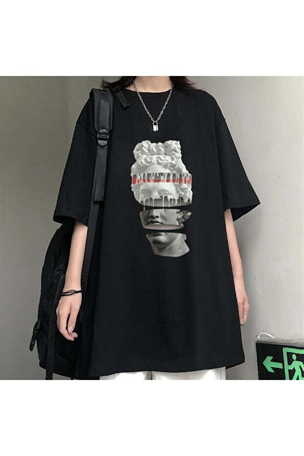 Mi̇ngalondon Segmented Head Black Unisex Oversize T-Shirt