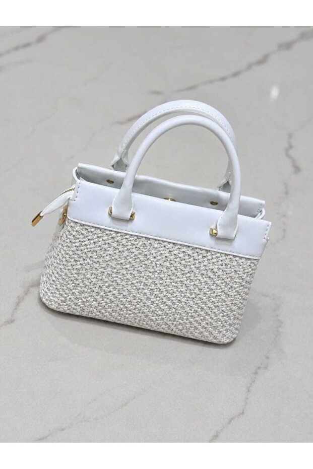 Women's Straw Woven Fabric Hand Shoulder Bag Matte Black