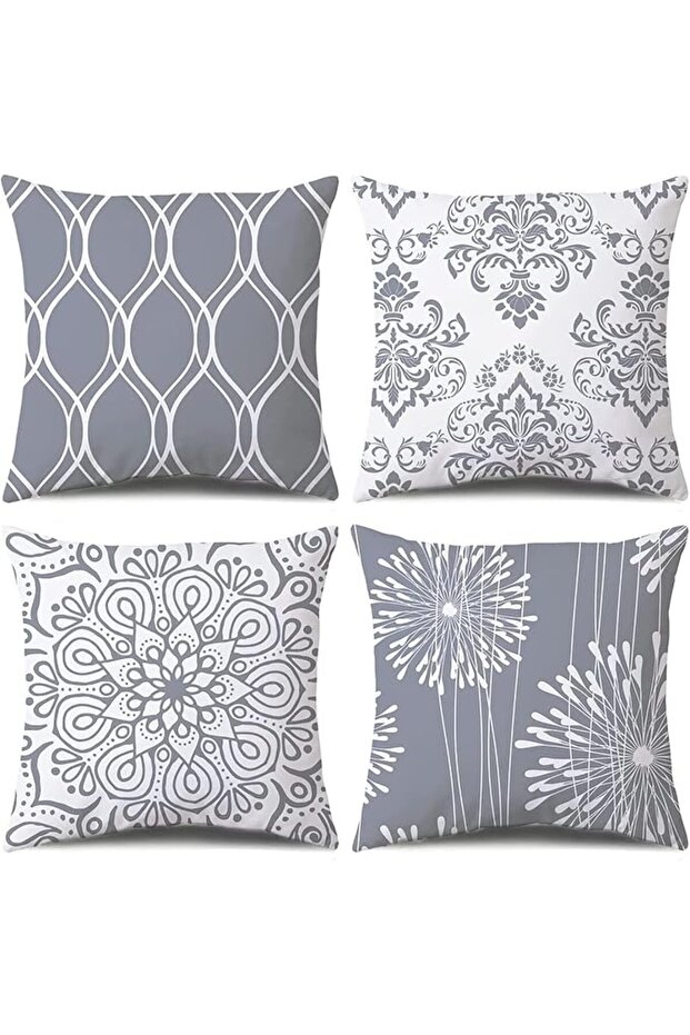 4 Pack Decorative Throw Pillow Covers, 18x18 Grey and White Modern Simple Square Pillow Cas