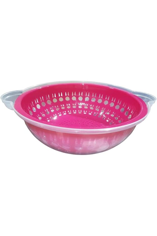 2-Piece Kitchen Colander Set with Bowl, Pink, Perforated Strainer with Clear Container/35 * 15CM
