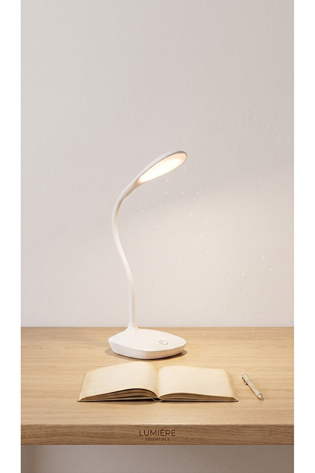 Rechargeable LED Desk Lamp with Touch-Controlled LCD Screen | Flexible, Multi-Directional Reading Lamp with Adjustable Brightness Levels and Memory Function