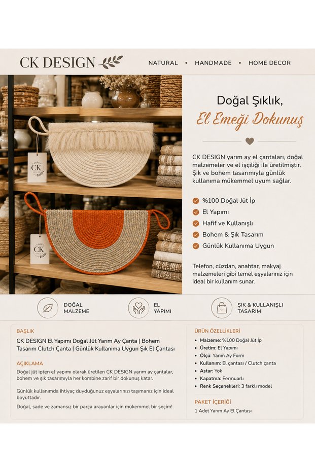 Women's Handmade Jute Bag | Half Moon Knitted Clutch | Bohemian Stylish Daily Handbag