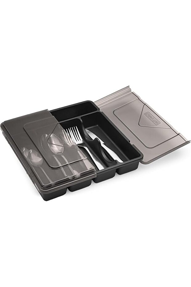 Silverware Organizer with Lid, Plastic Cutlery and Flatware Storage Box for Spoons Forks Knives Hold