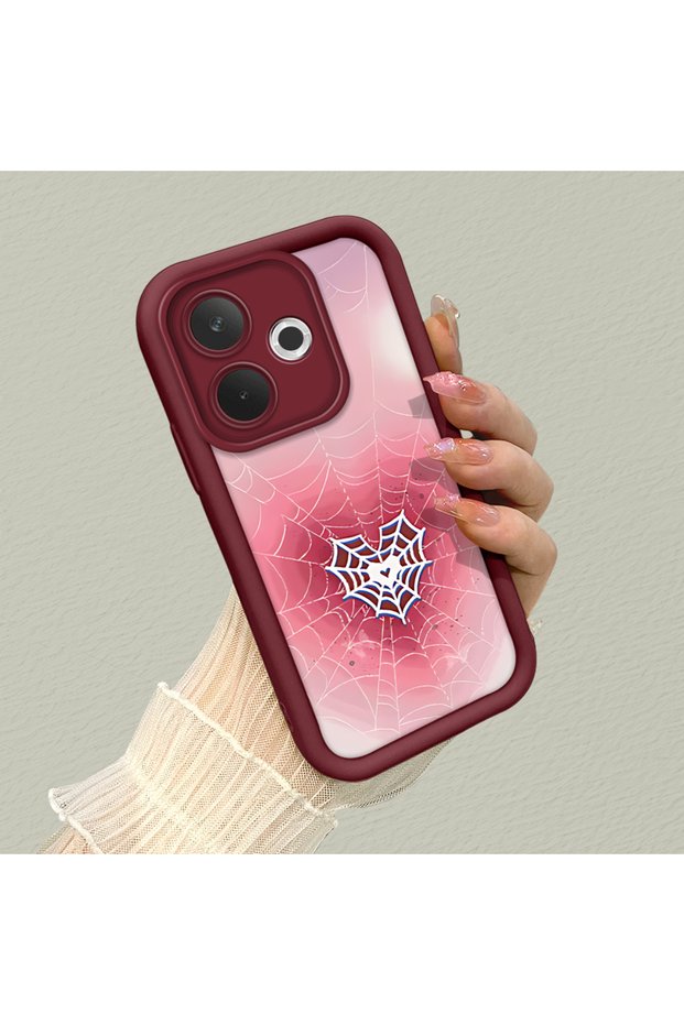 Oppo A5 Pro 4G/5G Compatible Pink Gradient Heart Spider Web Pattern Silicone Case