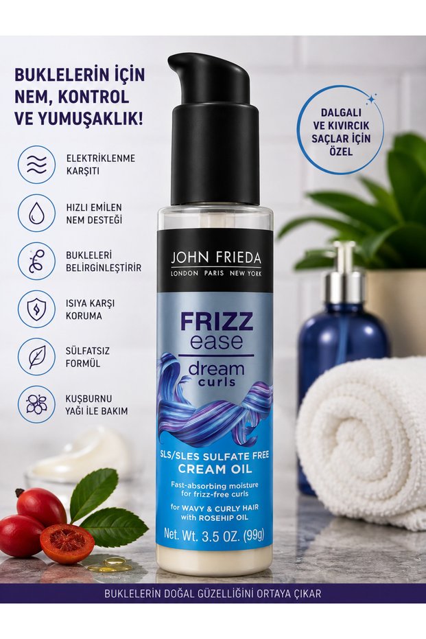 John Frieda Frizz Ease Dream Curls Cream Oil 99 g – Care Cream for Wavy and Curly Hair