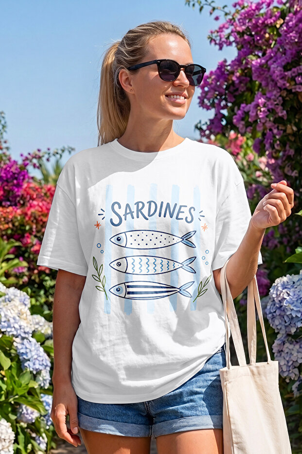Sardines Basklı Regular Kadın Tshirt