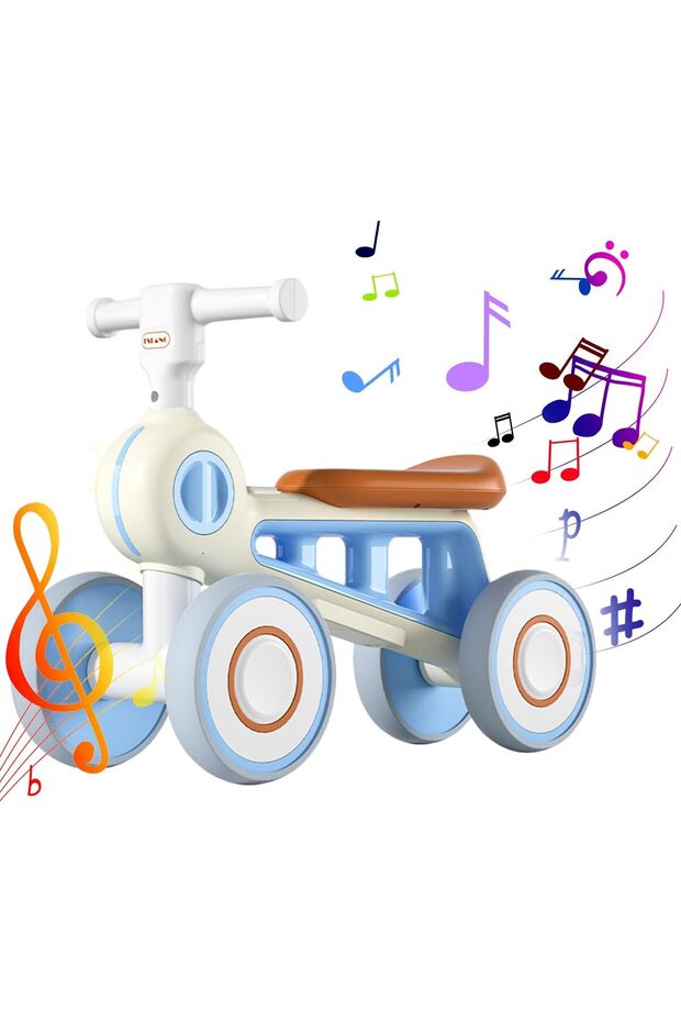 Balance Bike Toys for 1 Year Old Boy Gifts, 12-72 Month Toddler Balance Bike With Music Lighting, Toddler Best First Birthday Gift Children Walker No Pedal Infant 4 Wheels Bicycle (Blue-2)
