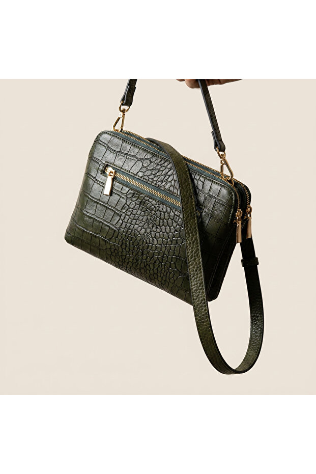 Noksa Crocodile Patterned Twin Bag Khaki