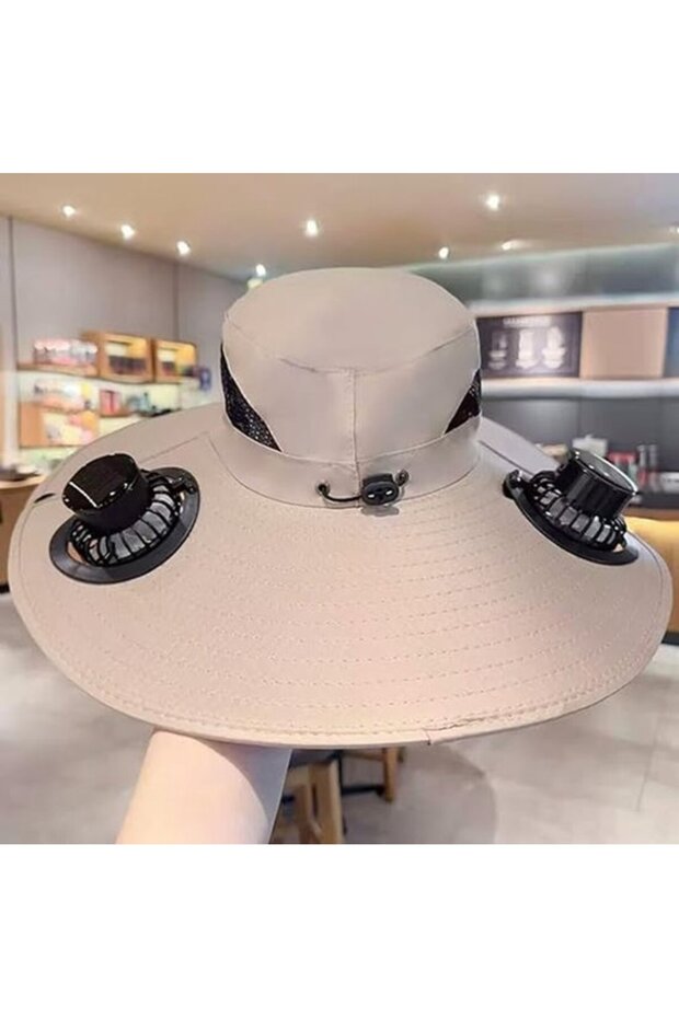 Wide-brimmed sunshade hat - Men's and women's outdoor Fisherman's with detachable USB rechargeable fan (3)