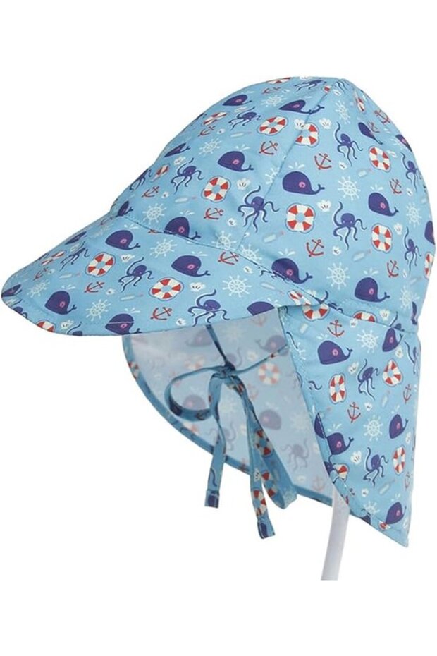 UV-protective baby hat, children's with adjustable chin and neck protection, UPF 50+ UV quick-drying breathable mesh (44-48).