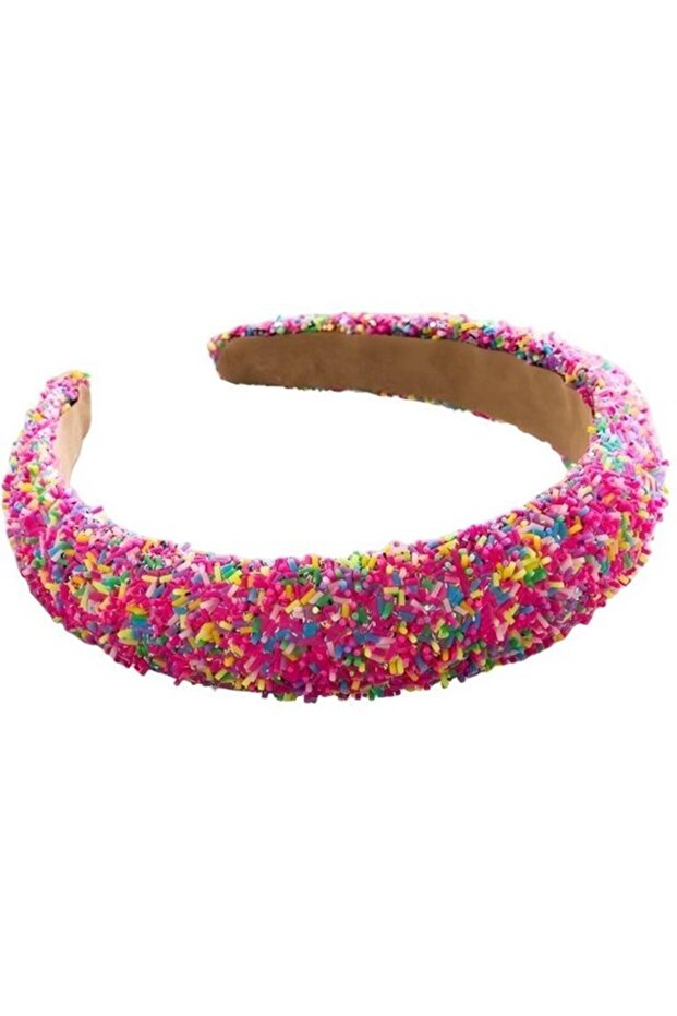 Women's sequined headband pink candy wide hair accessory.