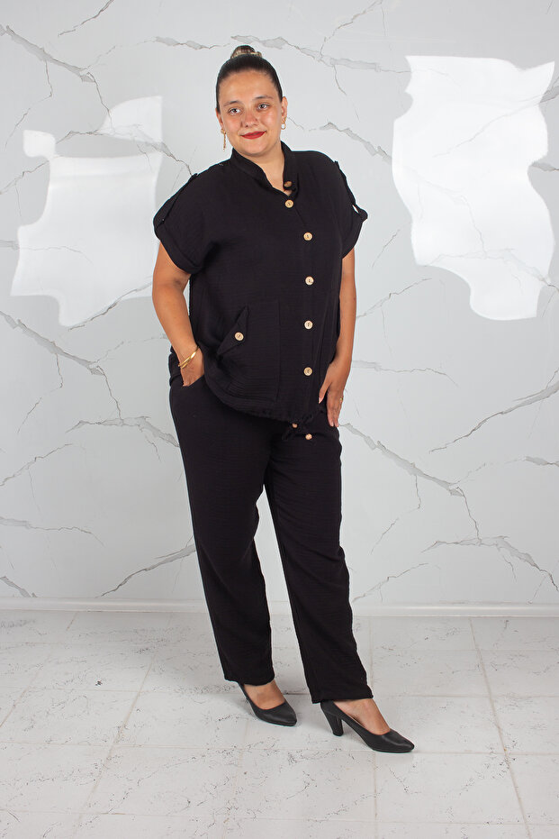 Women's Plus Size Muslin Jacket and Pants Two-Piece Set