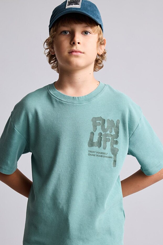 100% Cotton Overshirt Fit Crew Neck Printed Short Sleeve T-Shirt for Boys I6501A826Hs