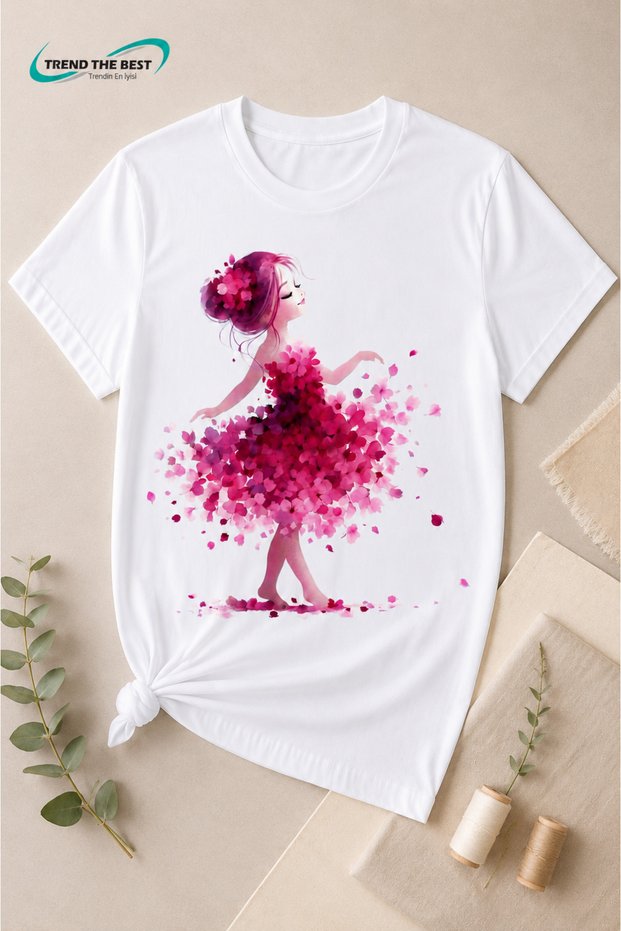 Summer Ballerina Red Flowers Printed Girls' and Adults' Single T-Shirt