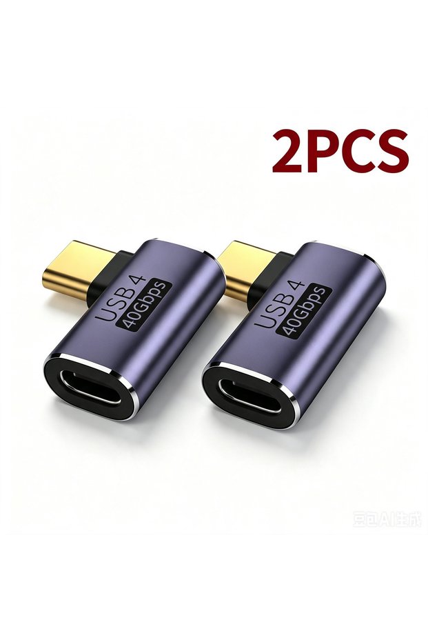 2PCS CGCM-CW NNBILI 2Pcs USB4.0 40Gbps Adapter 90 Degree Right Angle USB Type C Male to Female Adapt