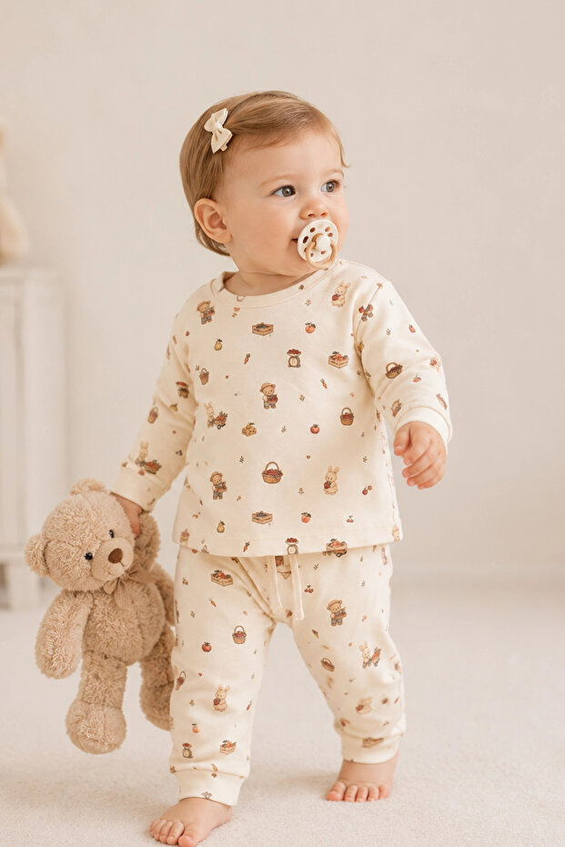 Unisex Baby Cute Farmer Themed Colorful Fruit Printed Pajama Set