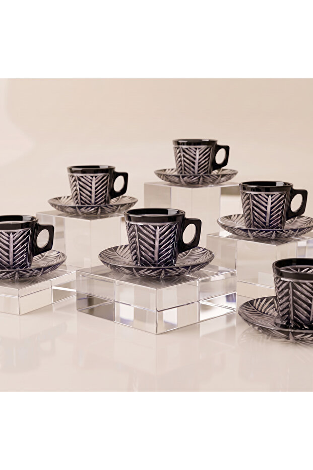 Crystal Cut Decor Glass Cup Set / Double Coffee - Tea Set