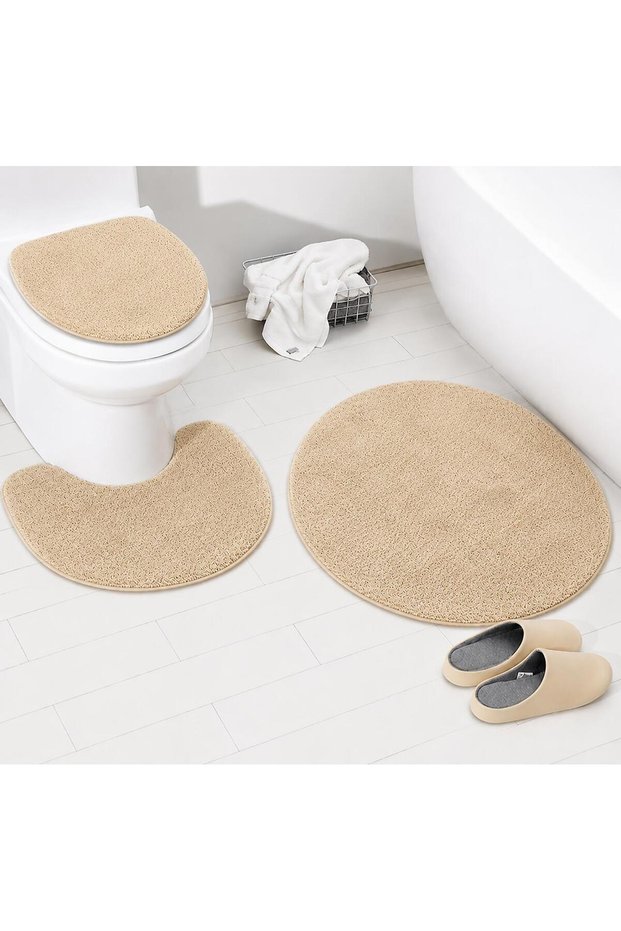 Bathroom Mat Toilet Set 3-Piece Shaggy 80X80 Round/50X54/36X45