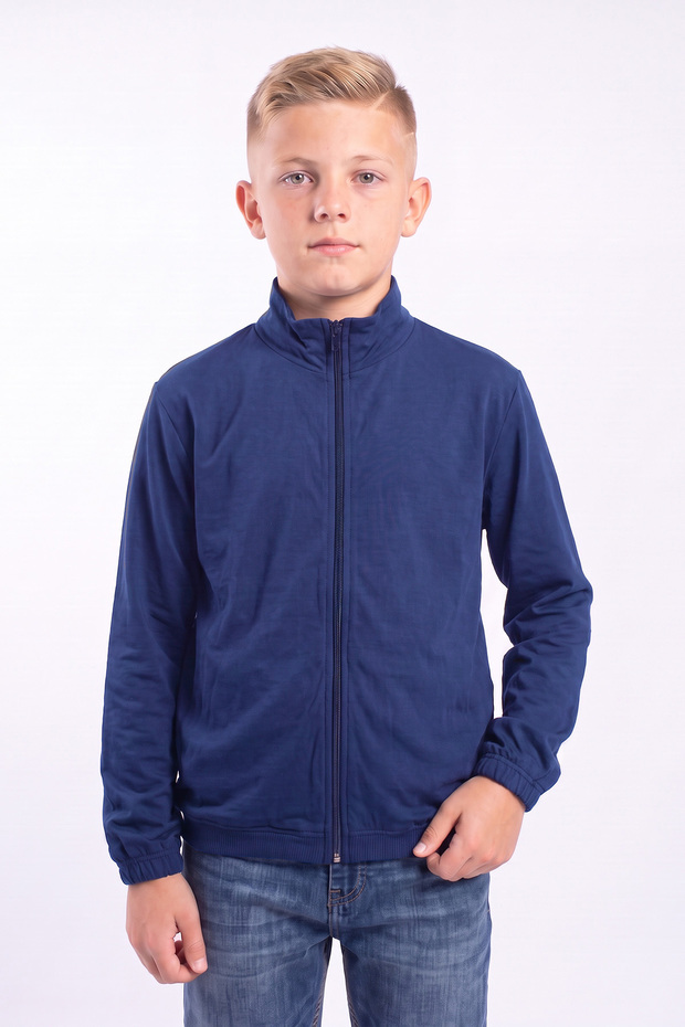 Boy's Basic Sweatshirt with Stand Collar and Zipper