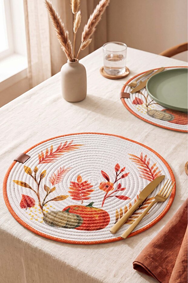 Pumpkin Cotton Straw Mat 32X32 cm