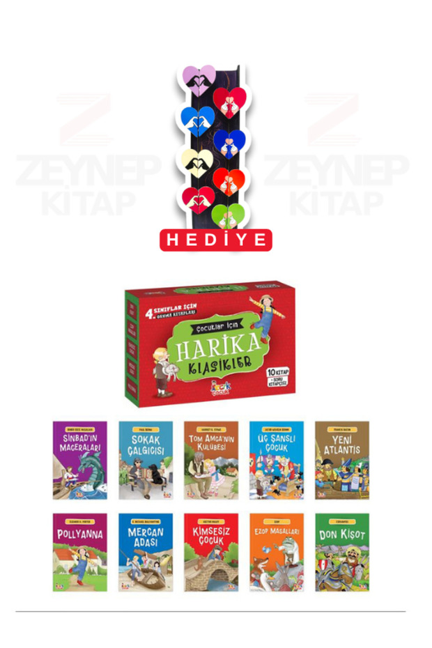 Great classics for 4th grade kids: 10-book set + question booklet (includes 8 heart-shaped bookmarks as a gift)